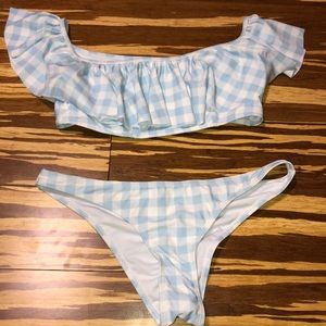 A Blue checkered 2 pice.